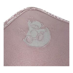 Cutie Pie Pink Bear Sitting On Moon Baby Blanket Satin Trim